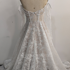 Robe de mariée Jancemebr Lsqx126 coupe <span class=keywords><strong>A</strong></span>-line avec perles, dentelle et cordons, taille basque en dentelle - Product Image 6