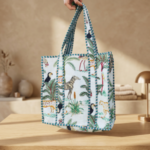 Artistic Floral Embroidered Cotton <b>Tote</b> With <b>Padded</b> Quilting And Shoulder Carry Design For Contemporary Casual Fashion - Product Image 3