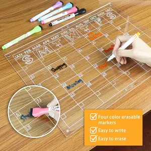 Custom 18x24 Inch Clear Desk Top Dry Erase Calendar Board Acrylic Flip Note Board Acrylic Calendar Display Stand Hold For Wall