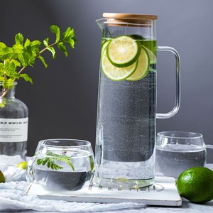 Modern Handmade Blown Glass Tea <strong>Drink</strong> <strong>Pitcher</strong> with Lid 1600ml Capacities Cold Glass Technology - Product Image 3