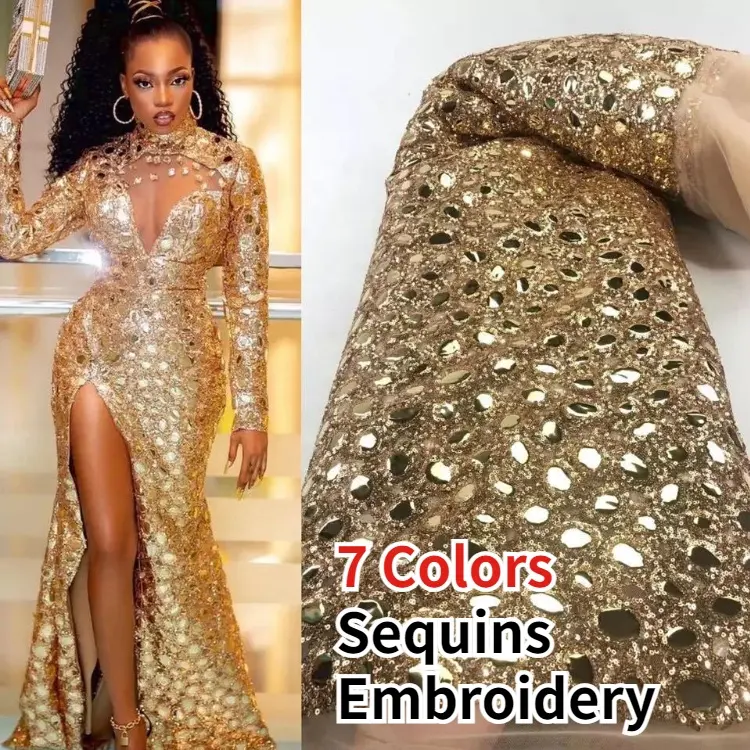 High Quality Wedding Bridal Dress Lace Manufacturer African Sequins Embroidery Fabric For Party Clothes