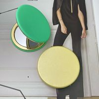 Miroir compact rond en cuir PU vierge, miroir pliant en métal, format voyage portable, cadeau d'affaires personnalisable