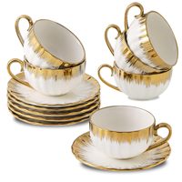 Service à thé avec logo personnalisé tasses à expresso tasse à café en céramique et soucoupe avec bord doré pour café Latte moka