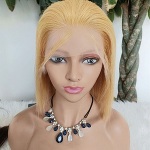 Casquette entièrement tissée à la main en gros 13x4 27 #   Perruque Lace Front sans colle en cheveux humains vierges vietnamiens, couleur <span class=keywords><strong>blonde</strong></span>, coupe bob, pour femmes - Product Image 1