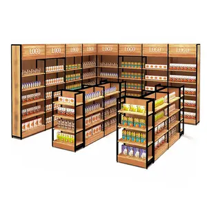 Tùy chỉnh siêu thị kệ gỗ bán lẻ hiển thị bằng gỗ Kệ gỗ và kim loại kệ