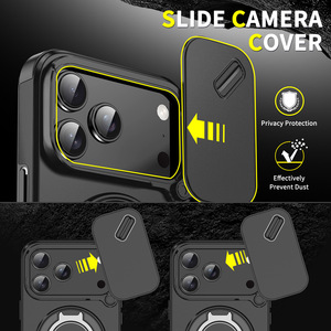 Coque de téléphone 17 <span class=keywords><strong>Pro</strong></span> Max avec support magnétique rotatif, design blindé, support invisible, finition mate, fenêtre coulissante, couleur unie intégrale - Product Image 4