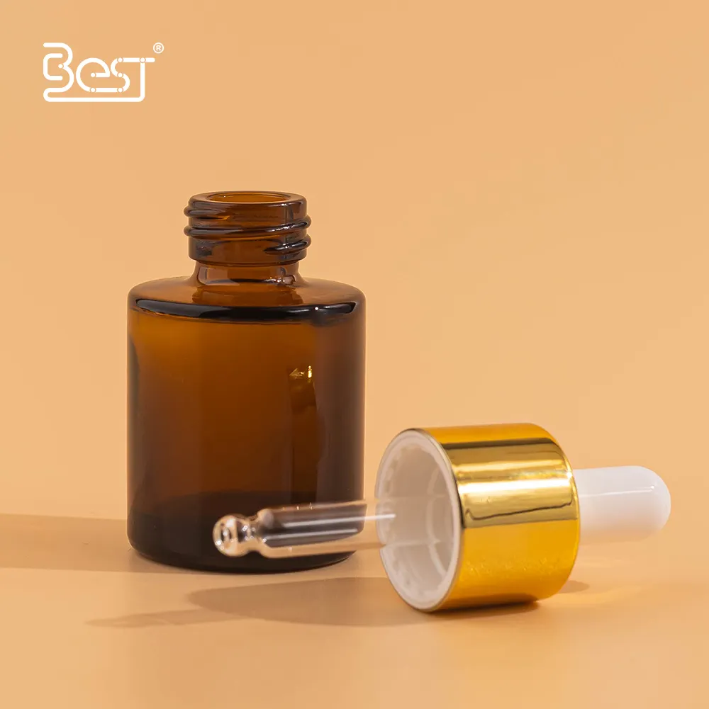 Emballage cosmétique en ambre naturel de soin de la peau bouteilles d'huile de sérum en verre de 20ml