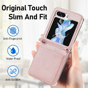 <span class=keywords><strong>Coque</strong></span> en cuir litchi de luxe pour Samsung Zflip6 couleur unie Zflip5 porte-carte étui en cuir PU housse de protection pour téléphone portable - Product Image 2