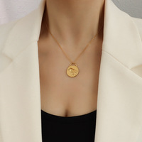 Pendentif animal double face en acier inoxydable or 18 carats avec motifs d'oiseaux dauphins Collier ras de cou clavicule style français