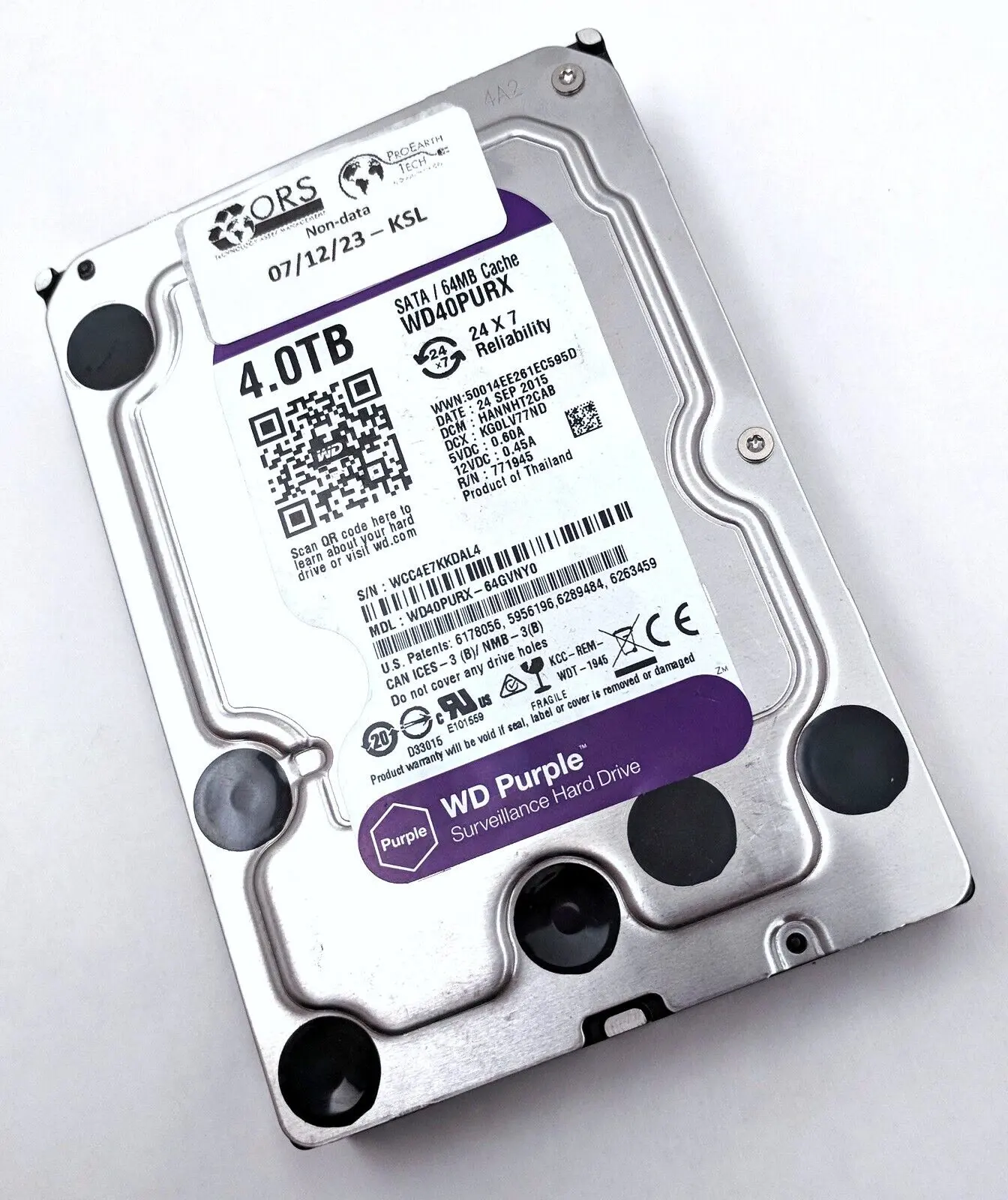 ฮาร์ดดิสก์ไดรฟ์แบบ WD40PURZ HDD 4TB ระบบเฝ้าระวัง WD40PURX ระดับ HDD สีม่วงพิเศษสำหรับกล้องวงจรปิด DVR NVR มีในสต็อก