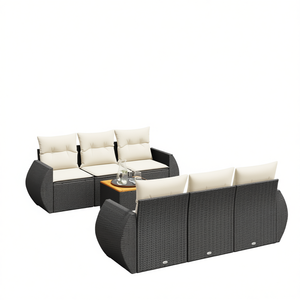 Black Cream <b>Rattan</b> Garden <b>Sofa</b> Set 6 Seater Outdoor Furniture Weather Resistant Contemporary Design - Product Image 1