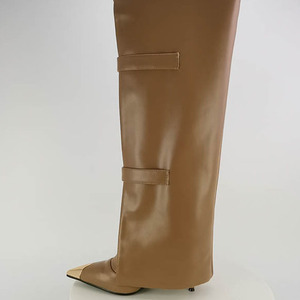 Women's Leather Multi Buckle Knee High Metallic Toe Stiletto <b>Boots</b> Sleek Fashion Ladies Shoes - Product Image 2