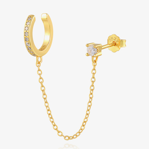 Pendientes de Plata de Ley S925 ROXI con Circonitas, Diseño Moderno con Borlas, Cadena Larga, Aro Asimétrico, Clip para la Oreja, para Regalo de Boda o Fiesta - Product Image 1