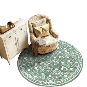 Tapis rond élégant et moderne à motifs floraux, tufté à la main, en coton écologique à poils ras, pour salon, chambre et décoration intérieure - Product Image 1
