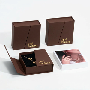 Fuyi Packing Elegant <b>Black</b> Rectangle Jewelry <b>Box</b> With Lid For Jewellery Packaging Printed Logo Solid Design - Product Image 4