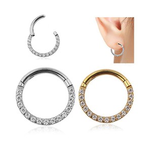 Anneau segmenté à charnière en acier inoxydable 316L avec zircone cubique |   Bijoux de piercing hypoallergéniques plaqués or pour les oreilles, le nez, le cartilage - Cadeau - Product Image 1