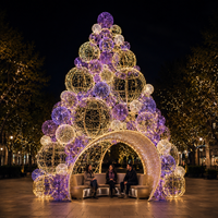 Arche lumineuse LED sphérique empilable or et violet IP65 CE pour extérieur, motif arbre, avec banc intégré pour la décoration de Noël nocturne