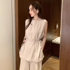 Setelan Wanita Musim Panas 2026 Grosir, Atasan Tanpa Lengan Premium Prancis, Celana Kasual Kaki Lebar Pinggang Tinggi - Product Image 2