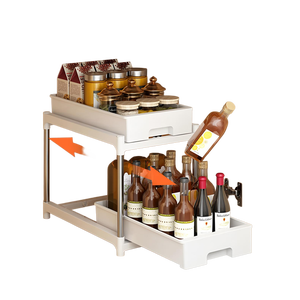 Étagère à épices coulissante à 2 niveaux avec <span class=keywords><strong>tiroir</strong></span>, rangement <span class=keywords><strong>sous</strong></span> l'<span class=keywords><strong>évier</strong></span> et sur le comptoir pour les épices, les bouteilles et les articles de garde-manger - Product Image 1