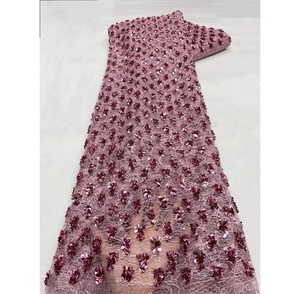 Tela de encaje de red africana blanca al por mayor, tela bordada con lentejuelas para <span class=keywords><strong>vestidos</strong></span> de <span class=keywords><strong>fiesta</strong></span> de mujer, 5 yardas - Product Image 2