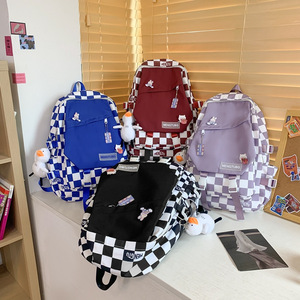 Mengtubg Student Backpack 15 Inches Large Capacity Checkerboard Pattern Girls School Backpack With Zipper Pocket Summer 2023 - Product Image 4