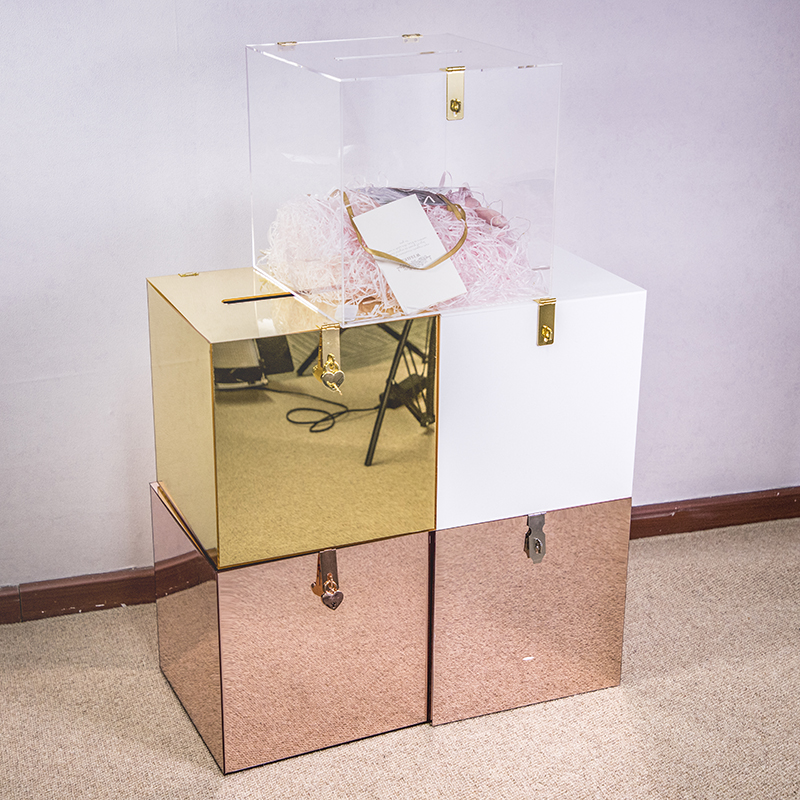 HOMESWEET настраиваемая коробка для карт с зеркалом из розового золота акриловая Свадебная карта с подарочной коробкой с замком