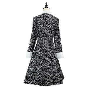 Adams Family Cosplay Dress Black Printed Long Sleeve Costume Halloween Wednesday Outfit Artistic Retro Style - Product Image 4
