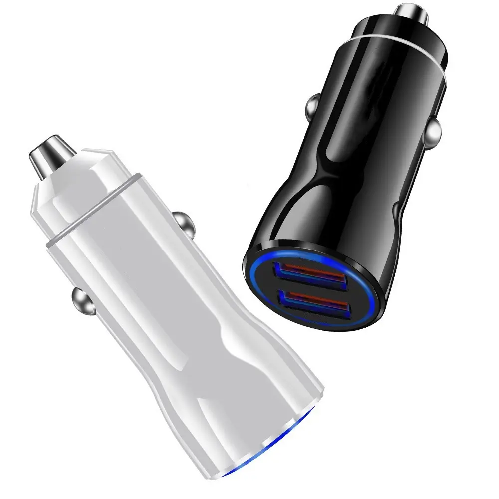 Factory Hot Selling black white Dual USB-A Quick Charge Car Charger for iphone