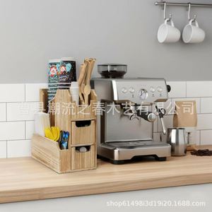 Wooden beverage tool storage rack, paper cup holder, milk <b>tea</b> shop tissue and straw storage <b>box</b>, multi-layer desktop storage <b>box</b> - Product Image 2