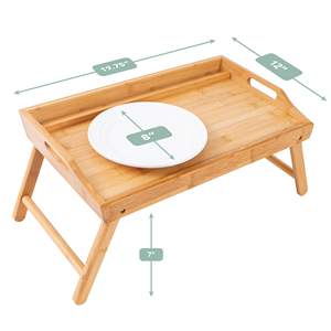 <span class=keywords><strong>Plateau</strong></span> de petit déjeuner en bambou massif naturel Table de lit pliante Plateaux de service portables avec support pour téléphone et tablette - Product Image 5