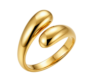 304 Stainless Steel Gold Zircon Bezel Setting Chunky Wrap <b>Ring</b> Womens Minimalist Polished Bypass Teardrop <b>Statement</b> Jewelry - Product Image 1