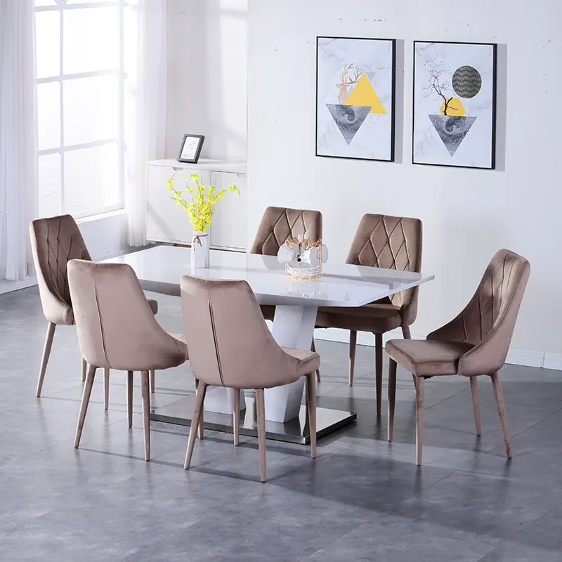 Ensemble de tables à panneaux et chaises en velours, mobilier de salle à manger, de style nordique, bon marché, 6 pièces