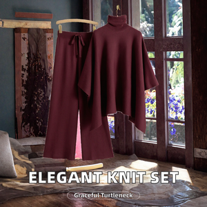 Conjunto de suéter de cuello alto para mujer, conjunto de dos piezas de punto, pantalones largos de ajuste holgado, otoño - Product Image 2