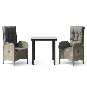 Set da Pranzo da Giardino in Rattan PE con Braccioli Regolabili, 2 Posti, Arredamento da Esterno Grigio, Design Standard - Product Image 1