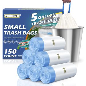 <b>Small</b> Trash <b>Bags</b> 5 Gallon Drawstring 150 Count <b>White</b> Heavy Duty Wastebasket Liners - Product Image 1