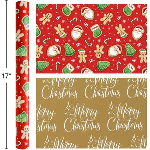 MAYPLUSS Red Christmas <b>Wrapping</b> <b>Paper</b> 17in X 33ft Santa Gingerbread Design Recyclable Double Side - Product Image 4
