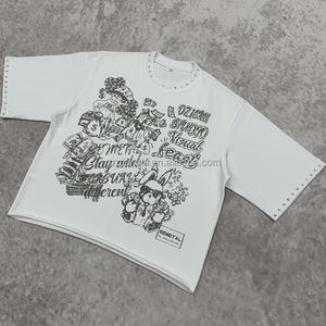 Camiseta Oversize Personalizada con Gráficos, Camiseta de Algodón con Bordado Gráfico, Camisetas Unisex de Algodón Grueso, Camiseta Corta de Algodón para Hombre - Product Image 2