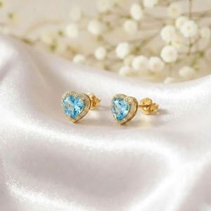 Elegant Sky Blue Topaz Heart Shape <b>Stud</b> Earrings Gold CZ Halo Design Natural Gemstone Jewelry In 925 <b>Sterling</b> <b>Silver</b> Minimalist - Product Image 4