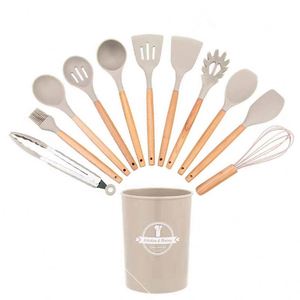 ชุดอุปกรณ์ครัวซิลิโคนพร้อมด้ามจับไม้ 12 ชิ้น รวมถึงถังเก็บและอุปกรณ์ครัวทนความร้อนสูง - Product Image 3
