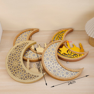 2025ใหม่เดือนรอมฎอนมุสลิมอีดมูบารักทำจากไม้รูป<span class=keywords><strong>ดาว</strong></span>พระจันทร์เสี้ยวตกแต่งบ้านแขวนรอมฎอนพร้อมไฟ LED - Product Image 2