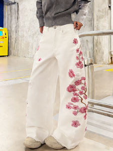 Jeans pour femmes personnalisés, jeans blancs délavés à l'acide, jeans taille basse pour femmes - Product Image 5