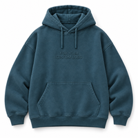 Sweat-shirt à capuche personnalisé pour homme, coupe oversize, en molleton 345 GSM, bleu uni, effet délavé vintage, style streetwear