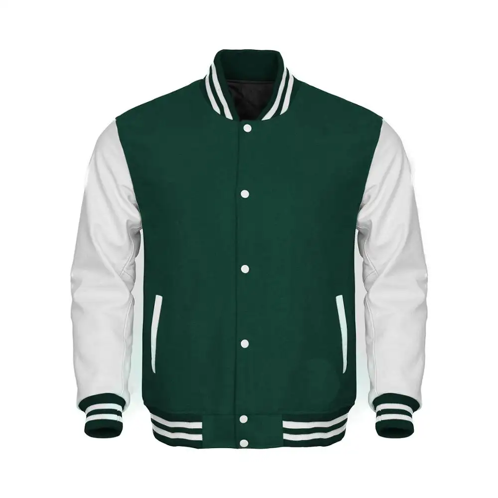 Chaqueta de lana de manga de cuero a la moda para hombre, chaqueta de béisbol de diseño personalizado, chaquetas universitarias de invierno para exteriores