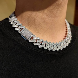 Wholesale 20mm Wide Copper Cuban Link <b>Chain</b> with 5A CZ Diamond Baguettes Shape Necklace for <b>Men</b> for Wedding Party Gift Occasions - Product Image 5