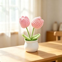 Ornement de bureau de luxe en fleur artificielle, tulipe à double tête tricotée à la main en fil de laine, accessoire décoratif