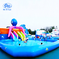 Château Aquatique Gonflable Mobile Personnalisé sur le Thème de l'Extérieur avec Toboggan et Piscine pour Enfants
