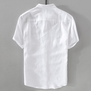 Camisa de Lino Blanca para <span class=keywords><strong>Hombre</strong></span>, Transpirable, Cómoda, Formal, con Cuello Mao, <span class=keywords><strong>Manga</strong></span> <span class=keywords><strong>Corta</strong></span>, para la Temporada de Verano - Product Image 2