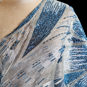 Tissu en <span class=keywords><strong>tulle</strong></span> perlé, brillant, lisse, respirant, broderie florale bleue perlée pour robe de princesse pour enfants - Product Image 3