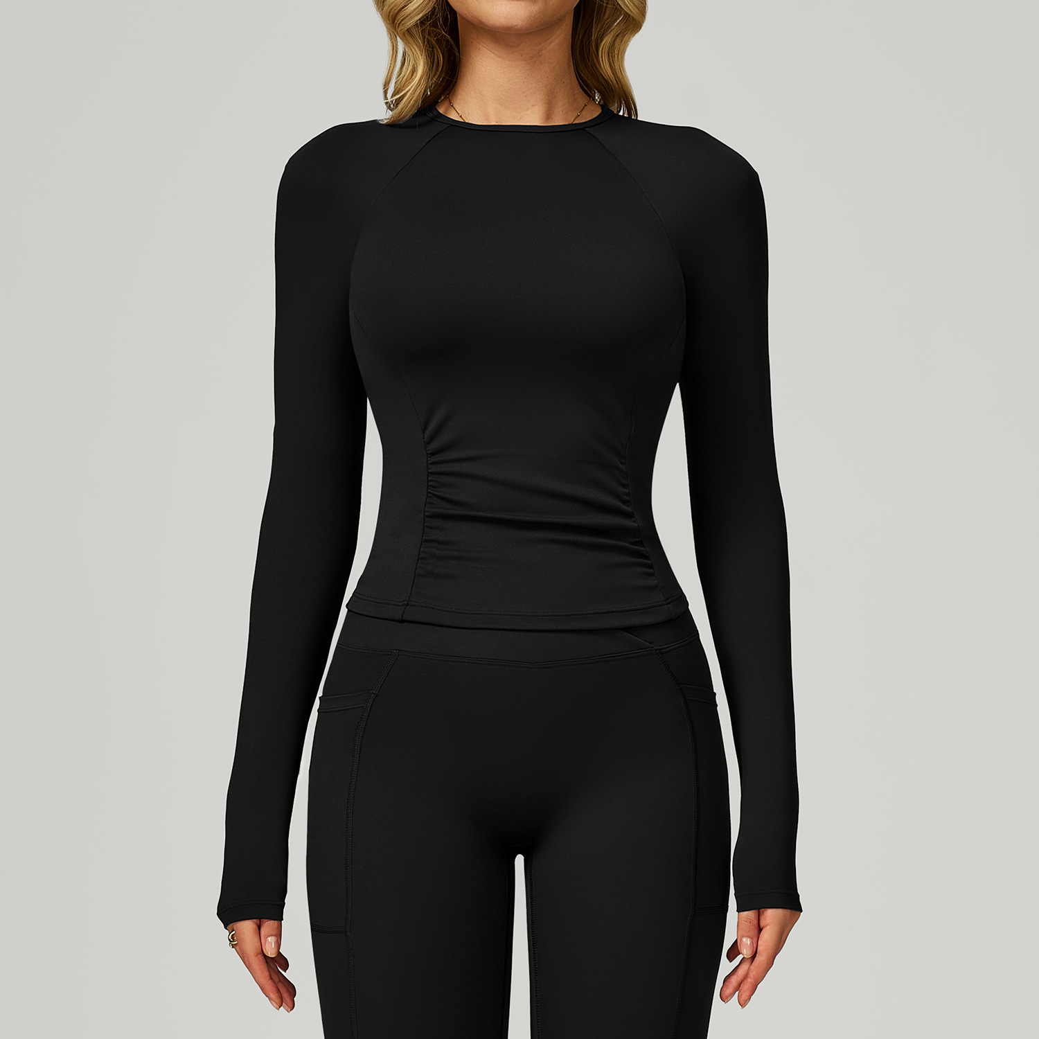Naked-Feel Round Neck Yoga Top Slim-Fit Long Sleeve Workout Shirt for Running & Gym