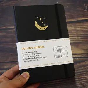 Wholesale Custom Made A5 All Plain Black PU Leather Cover Black Page Journal With Dot Printing